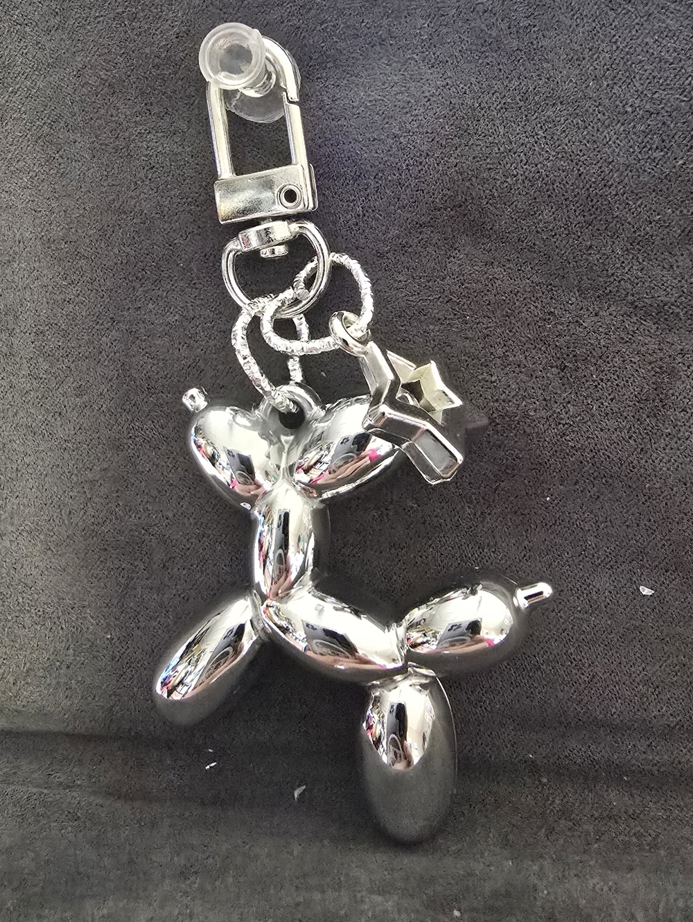 #2024 🧜‍♀NEW SILVER PUFFY BALLOON DOG PURSE CHARM with Star & 2 Hearts 3.25"x2" - Picture 6 of 14